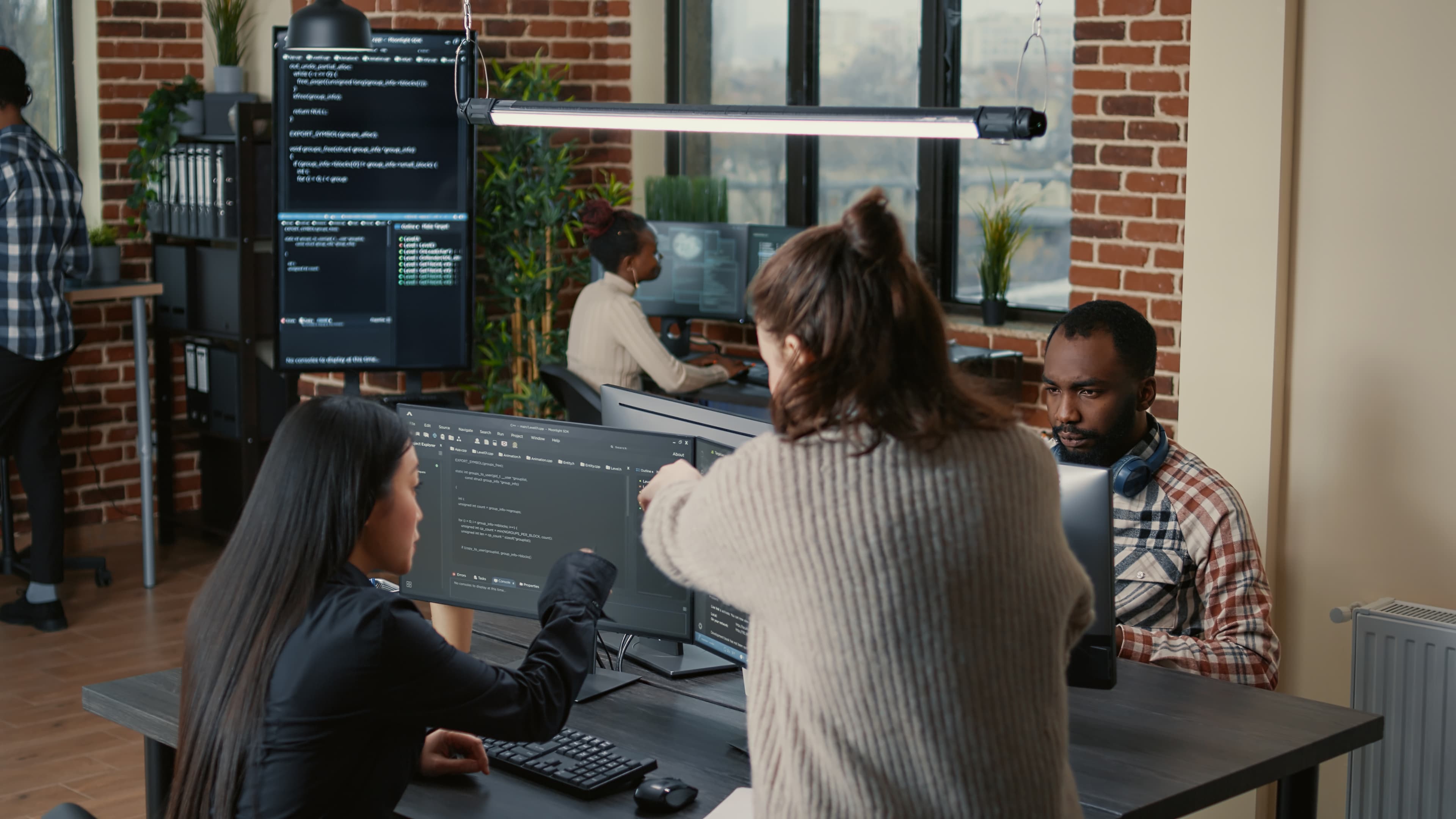 Modern development studio with atmospheric workspace lighting